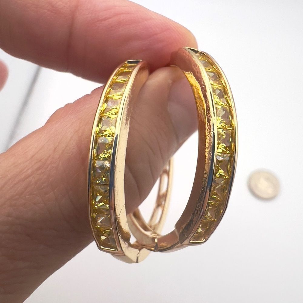 18k gold filled Elegant Gold Hoop Earrings with Yellow Accents